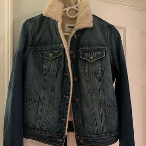 Old navy blue jean jacket Sherpa